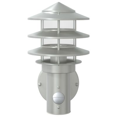 vidaXL Outdoor Wall Light with Sensor Silver Stainless Steel