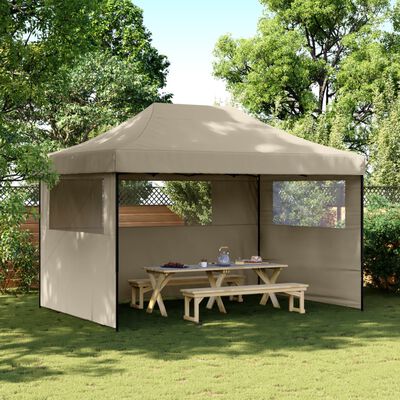 vidaXL Foldable Party Tent Pop-Up with 3 Sidewalls Taupe