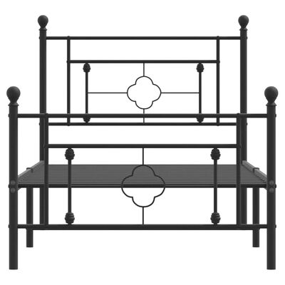 vidaXL Metal Bed Frame without Mattress with Footboard Black 90x190 cm Single