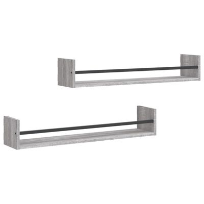 vidaXL Wall Shelves with Bars 2 pcs Grey Sonoma 80x16x14 cm