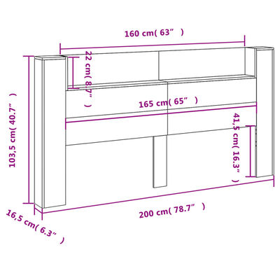 vidaXL Headboard Cabinet with LED Grey Sonoma 200x16.5x103.5 cm