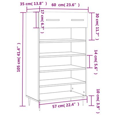 vidaXL Shoe Cabinet Brown Oak 60x35x105 cm Engineered Wood