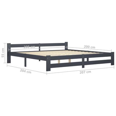 vidaXL Bed Frame without Mattress Dark Grey Solid Pine Wood 200x200 cm