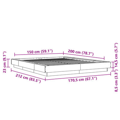 vidaXL Bed Frame without Mattress Black 150x200 cm King Size