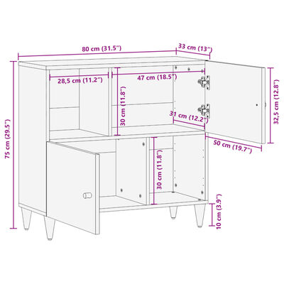 vidaXL Side Cabinet 80x33x75 cm Solid Wood Mango