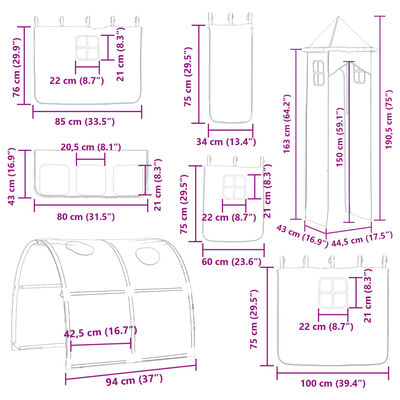 vidaXL Bunk Bed without Mattress with Slide and Curtains Blue 80x200 cm