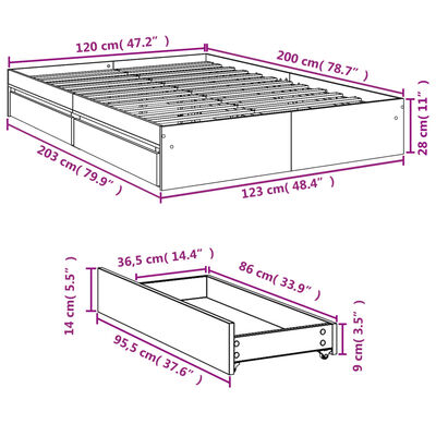 vidaXL Bed Frame with Drawers without Mattress Smoked Oak 120x200 cm