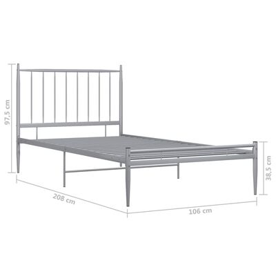 vidaXL Bed Frame without Mattress Grey Metal 100x200 cm