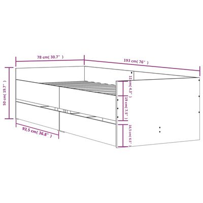 vidaXL Bed Frame without Mattress Grey Sonoma 75x190 cm Small Single