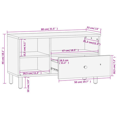 vidaXL TV Cabinet Black 80x33x46 cm Solid Wood Mango