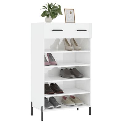 vidaXL Shoe Cabinet High Gloss White 60x35x105 cm Engineered Wood