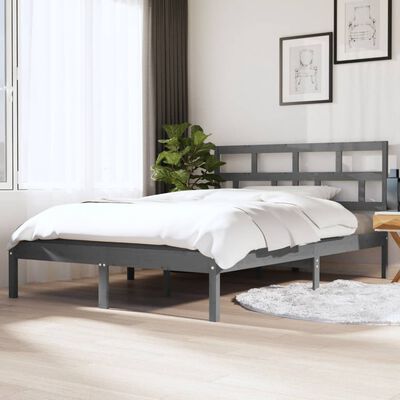 vidaXL Bed Frame without Mattress Grey Double Solid Wood