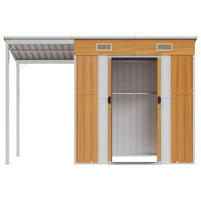 vidaXL Garden Shed with Extended Roof Light Brown 277x110.5x181cm Steel