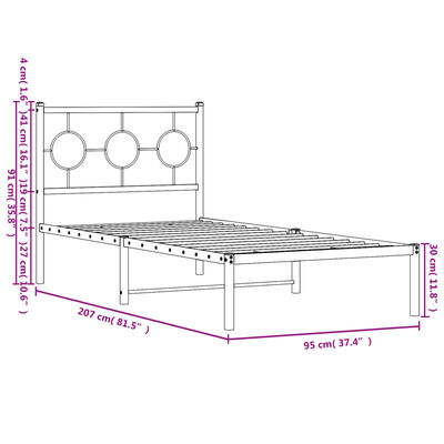 vidaXL Metal Bed Frame without Mattress with Headboard Black 90x200 cm