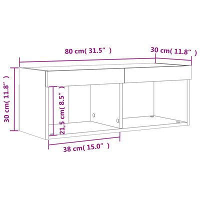 vidaXL TV Cabinet with LED Lights Brown Oak 80x30x30 cm