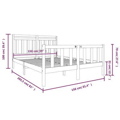 vidaXL Bed Frame without Mattress King Size Solid Wood