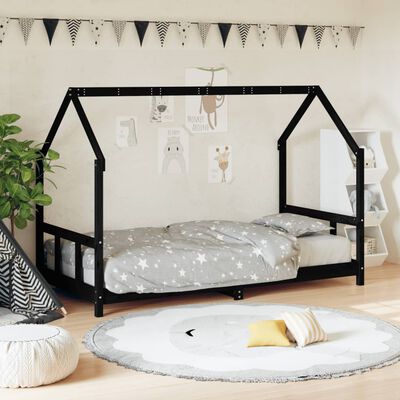 vidaXL Kids Bed Frame Black 90x200 cm Solid Wood Pine