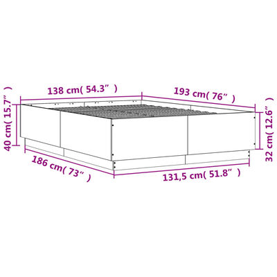 vidaXL Bed Frame with LED without Mattress Brown Oak 135x190 cm Double