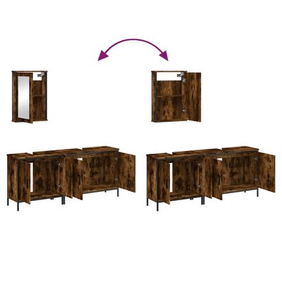 vidaXL 3 Piece Bathroom Furniture Set Smoked Oak Engineered Wood