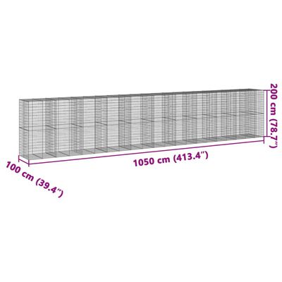 vidaXL Gabion Basket with Cover 1050x100x200 cm Galvanised Iron