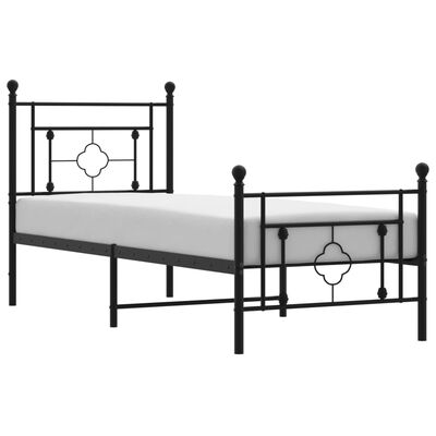 vidaXL Metal Bed Frame without Mattress with Footboard Black 75x190 cm Small Single