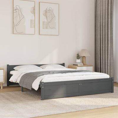 vidaXL Bed Frame without Mattress Grey Solid Wood 150x200 cm King Size