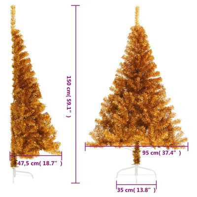 vidaXL Artificial Half Christmas Tree with Stand Gold 150 cm PET