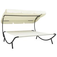 vidaXL Outdoor Lounge Bed with Canopy Cream White