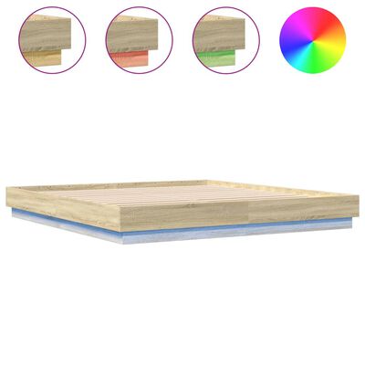 vidaXL Bed Frame with LED without Mattress Sonoma Oak 200x200 cm