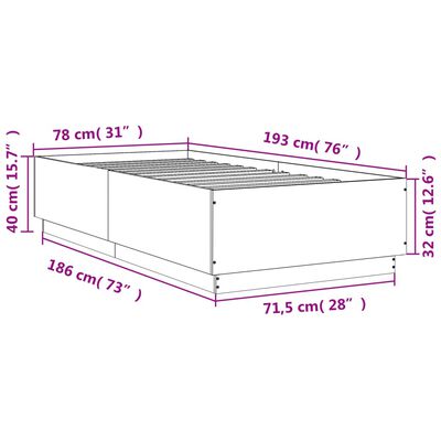 vidaXL Bed Frame without Mattress Smoked Oak 75x190 cm Small Single