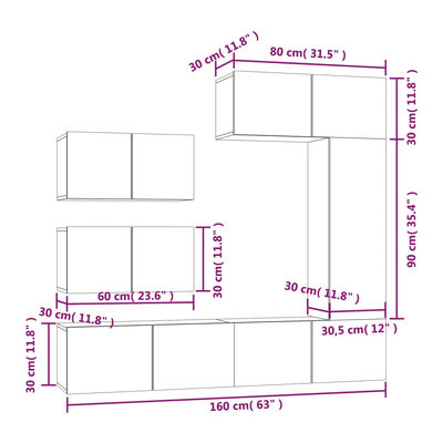 vidaXL 6 Piece TV Cabinet Set White Engineered Wood