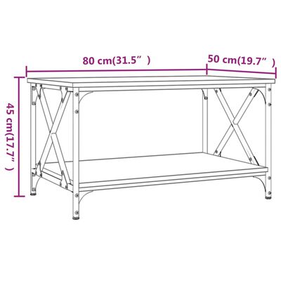 vidaXL Coffee Table Smoked Oak 80x50x45 cm Engineered Wood and Iron