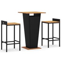 vidaXL 3 Piece Garden Bar Set Black Poly Rattan&Solid Wood Acacia