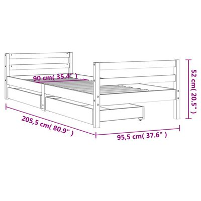 vidaXL Kids Bed Frame with Drawers 90x200 cm Solid Wood Pine