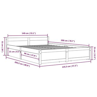 vidaXL Bed Frame without Mattress with Drawers 140x200 cm (815044+814999)