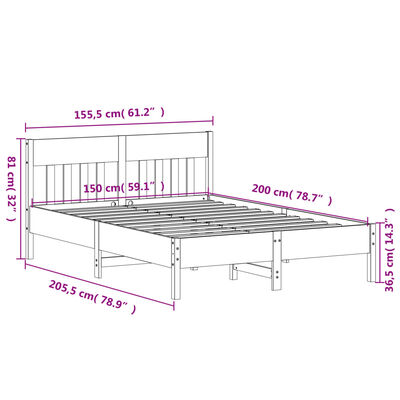 vidaXL Bed Frame without Mattress White 150x200 cm King Size Solid Wood Pine