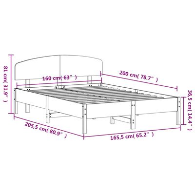 vidaXL Bed Frame without Mattress Wax Brown 160x200 cm Solid Wood Pine