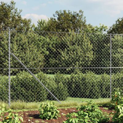 vidaXL Chain Link Fence with Spike Anchors Silver 2.2x25 m