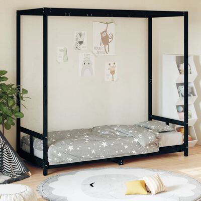 vidaXL Kids Bed Frame Black 80x200 cm Solid Wood Pine