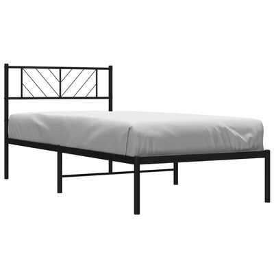 vidaXL Metal Bed Frame without Mattress with Headboard Black 100x190 cm