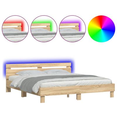 vidaXL Bed Frame with LED without Mattress Sonoma Oak 200x200 cm