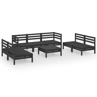 vidaXL 8 Piece Garden Lounge Set Black Solid Pinewood