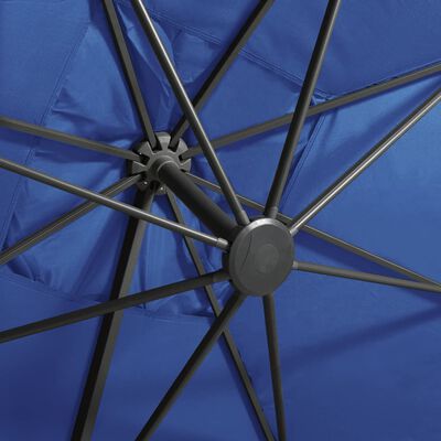 vidaXL Cantilever Garden Parasol with Pole and LED Lights Azure Blue 300 cm