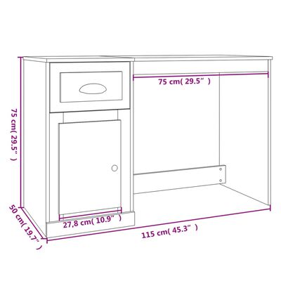 vidaXL Desk with Drawer Concrete Grey 115x50x75 cm Engineered Wood