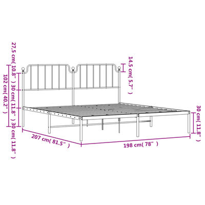 vidaXL Metal Bed Frame without Mattress with Headboard White 193x203 cm