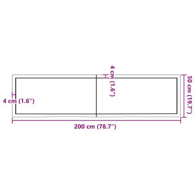 vidaXL Bathroom Countertop 200x50x(2-4) cm Untreated Solid Wood