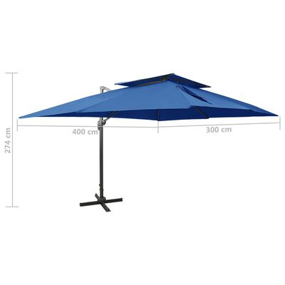 vidaXL Cantilever Garden Parasol with Double Top Azure Blue 400x300 cm