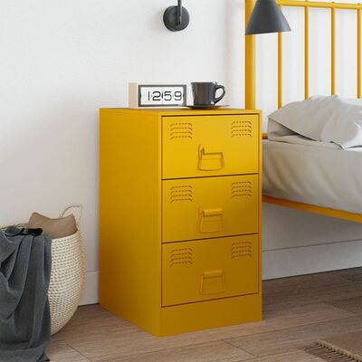 vidaXL Bedside Cabinet Mustard Yellow 34.5x39x62 cm Steel