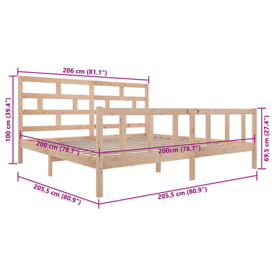 vidaXL Bed Frame without Mattress Solid Wood 200x200 cm (810102+814214)