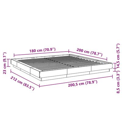 vidaXL Bed Frame with LED Lights without Mattress Concrete Grey 180x200 cm Super King